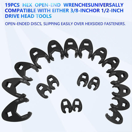 19PCS Open End Wrench Head Set Oil Pipe Spanner Auto Repair Line Removal Tool
