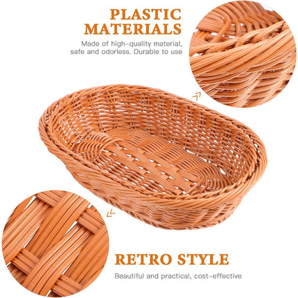 Imitation Rattan Plastic Basket Bread Fruit Vegetable Snack Storage Display Bin