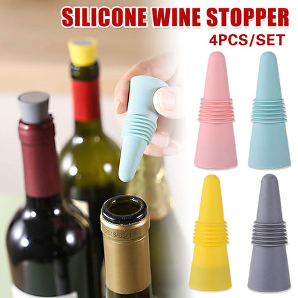 4 PCS Silicone Bottle Stoppers – Reusable Wine Beverage Sealer Bar Tool Set