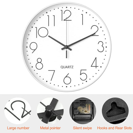 Wall Clock Silent 30cm Round Quartz Hanging Clock for Home Office Living Room