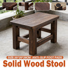 Solid Wood Low Stool Vintage Shoe Changing Home Entryway Retro Footstool Brown