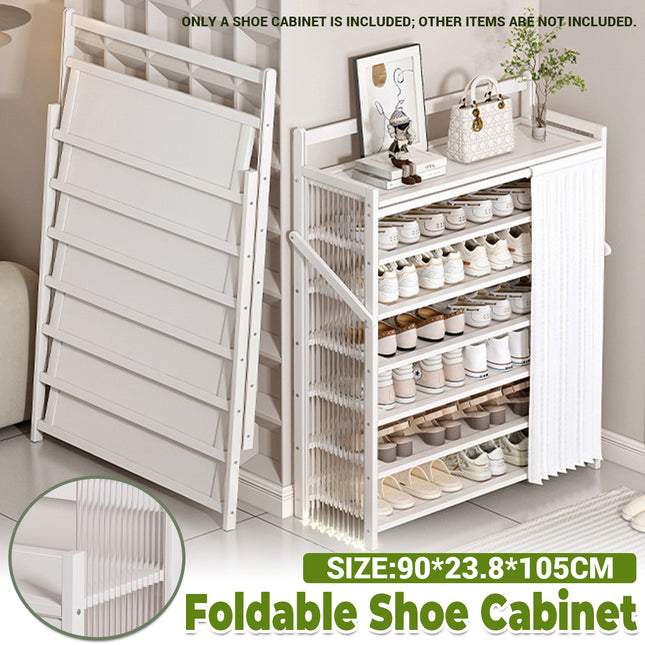 Bamboo Foldable Entryway Shoe Rack with Dust Curtain Home Apartment Shoe Storage