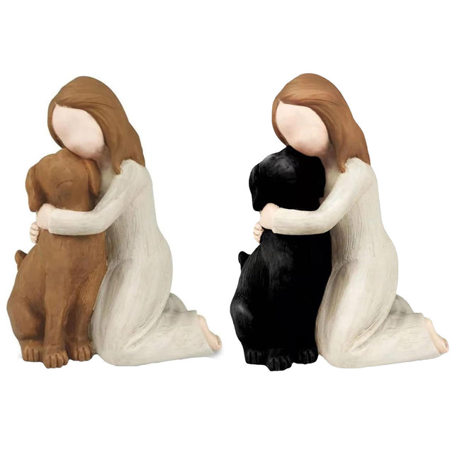 Girl Hugging Dog Ornament Decorative Figurine Resin Home Decoration Craft Gift