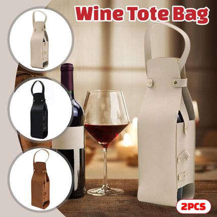 2PCS Wine Tote Bag Portable PU Leather with Handle Durable for Party Gift Use