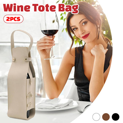 2PCS Wine Tote Bag Portable PU Leather with Handle Durable for Party Gift Use