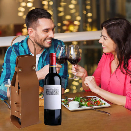 2PCS Wine Tote Bag Portable PU Leather with Handle Durable for Party Gift Use