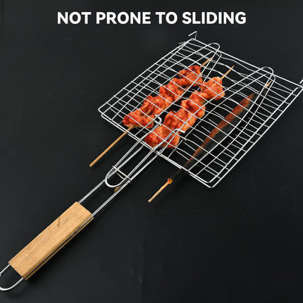 Barbecue Net Clamp Iron Wire Mesh with Wooden Handle for Camping Grill