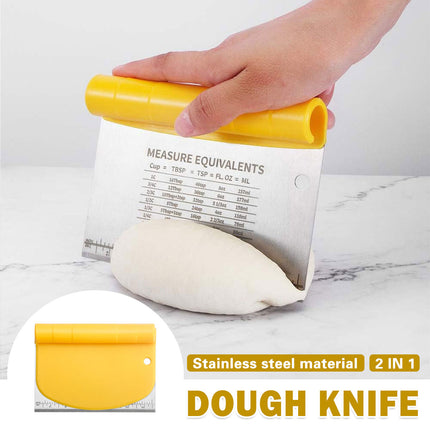 Stainless Steel Bench Scraper Dough Cutter with Scale and Roll Handle Baking Tool