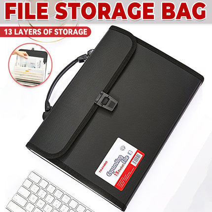 Portable 13 Layer File Bag Organizer for Office School Document Storage Handheld