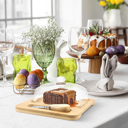 Butter Dish Glass Lid Cheese Cake Dessert Box Storage Container Kitchen Table