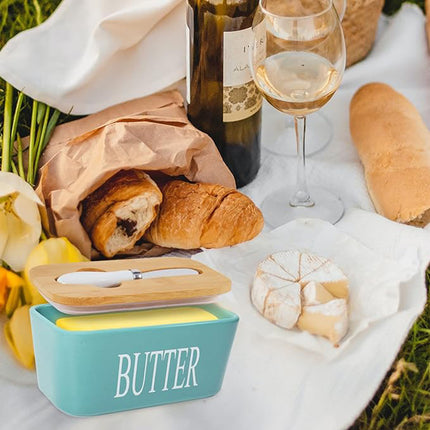 Ceramic Butter Box Basic Model Wooden Lid With Knife Refrigerator Cheese Box