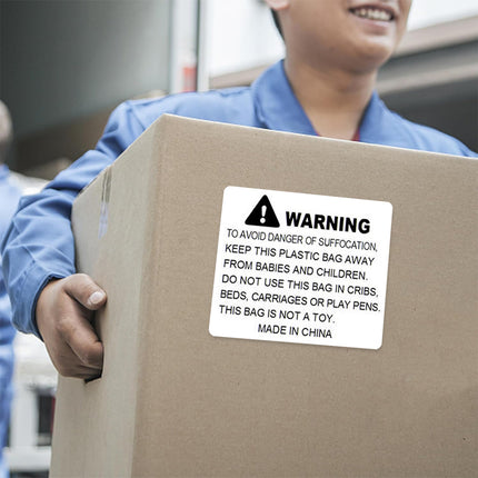 Suffocation Warning Labels Roll 3 Sizes Available Strong Water-Based Adhesive
