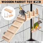 Wooden Parrot Platform Ladder Swing Toy 3 Piece Set Natural Wood Non Toxic