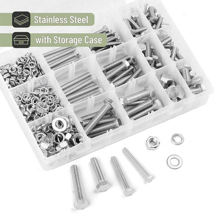 408PCS Stainless Steel Hex Bolts Nuts Washers Assortment Set with Storage Box