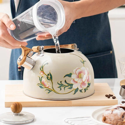 3L Stainless Steel Whistling Kettle Floral Anti Scald Handle for Gas Stove Top