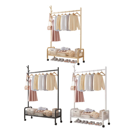 Mobile Clothes Rack with Wheels Sturdy Durable Space Saving for Home Bedroom Use