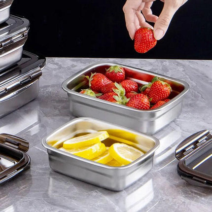 Square 304 Stainless Steel Crisper Box with Lid Large Capacity Lunch Box Storage