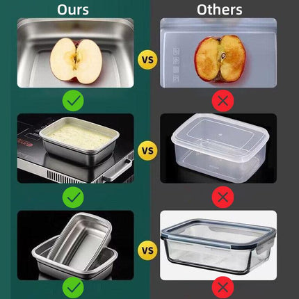 Square 304 Stainless Steel Crisper Box with Lid Large Capacity Lunch Box Storage