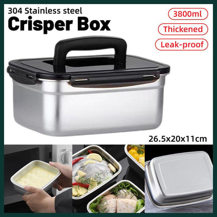 Square 304 Stainless Steel Crisper Box with Lid Large Capacity Lunch Box Storage