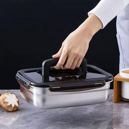 Square 304 Stainless Steel Crisper Box with Lid Large Capacity Lunch Box Storage