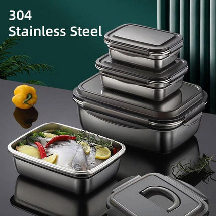 Square 304 Stainless Steel Crisper Box with Lid Large Capacity Lunch Box Storage