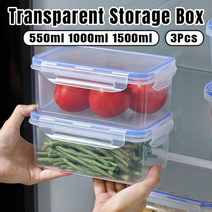 3PCS Clear Airtight Food Storage Containers Refrigerator Freezer Pantry Box