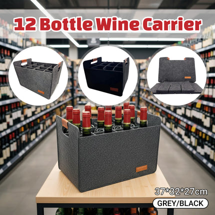 Portable 12 Bottle Wine Carrier Case Storage Box Max 40Kg for Travel Party Use
