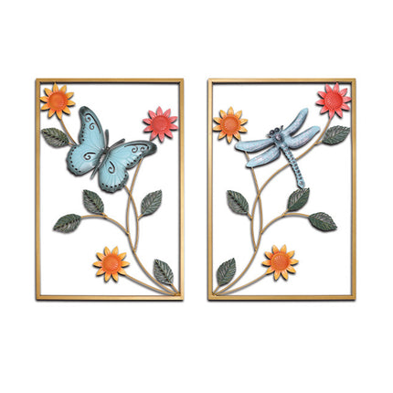 2PCS Dragonfly and Butterfly Iron Wall Decor Living Room Bedroom Home Decoration