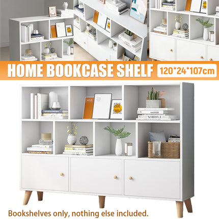 Home Bookcase Storage Cabinet With Doors For Living Room Bedroom Space Saving