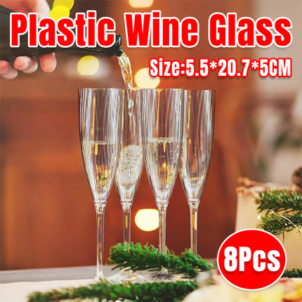 8pcs 180ml Plastic Champagne Glass Tall Wine Glass for Party Wedding Celebration