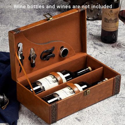 Portable Wine Gift Box Double Bottle with 4 Wine Accessories for Party