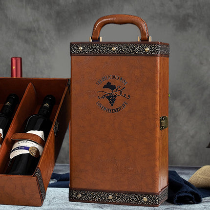Portable Wine Gift Box Double Bottle with 4 Wine Accessories for Party