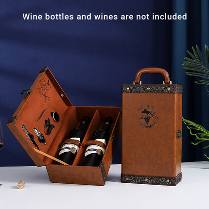 Portable Wine Gift Box Double Bottle with 4 Wine Accessories for Party