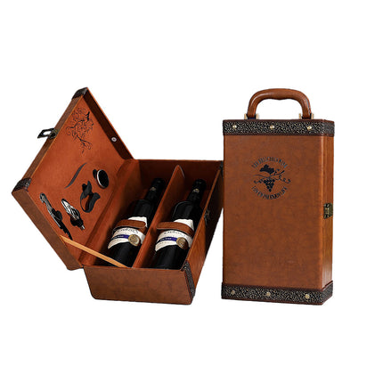 Portable Wine Gift Box Double Bottle with 4 Wine Accessories for Party