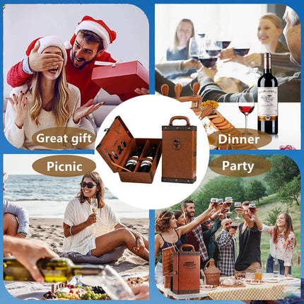Portable Wine Gift Box Double Bottle with 4 Wine Accessories for Party
