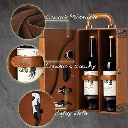 Portable Wine Gift Box Double Bottle with 4 Wine Accessories for Party