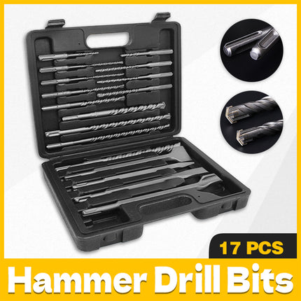 17PCS Round Shank Impact Hammer Drill Bits Durable Concrete Brick Stone Drilling