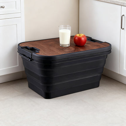 Outdoor Foldable Storage Box 30L with Wooden Lid Table Camping Picnic Car Boot