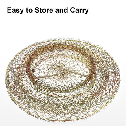 Folding Fish Trap Mesh Cage Portable Fishing Net Guard Pocket for Catching Fish