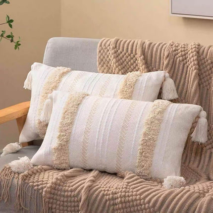 Bohemian Woven Pillow Cushion Waist Support Beige Decorative Sofa Throw Pillow