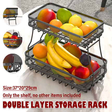 2 Tier Countertop Storage Basket Rack Kitchen Vegetable Fruit Snack Organizer