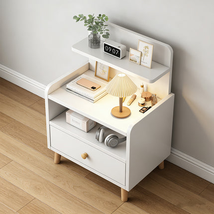 Minimalist Bedside Table 40cm White 1 Drawer or Khaki 2 Drawer with Open Shelf