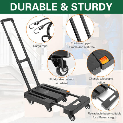 Foldable Trolley Cart Pull Rod Plastic Universal Wheel Shopping Carrier Use
