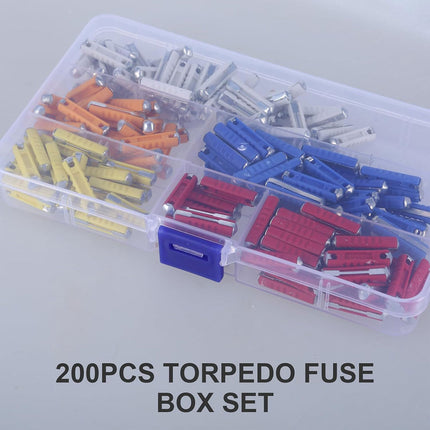 200PCS Torpedo Car Fuse Assortment Kit with Colour Coded Ratings for Vehicle Maintenance
