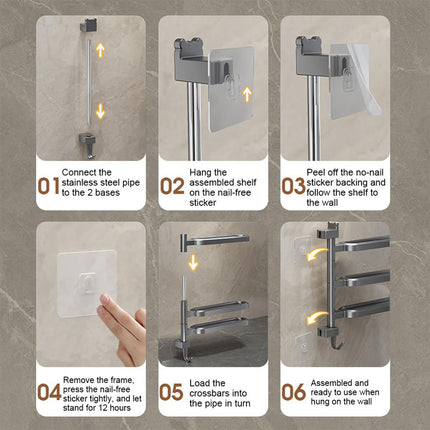 Punch-free Towel Rack Basic Model Rotatable Multi-rod Bathroom Toilet Towel Hang