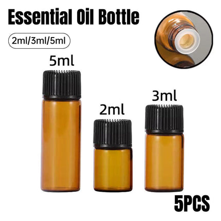 5pcs 2ml-5ml Amber Glass Orifice Reducer Bottles Sample Vial Dram Essential Oils