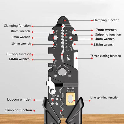 25in1 Wire Stripping Pliers Multi Function Cable Splitter Cutter Winding Tool