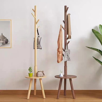 Floor-Standing Wooden Coat Rack with 8 Hooks Durable for Bedroom Entryway Use