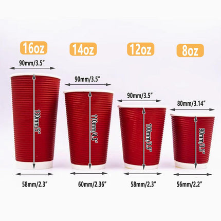 50sets Corrugated Paper Cups Coffee Milk Tea Cups Disposable Hot Drink Cups