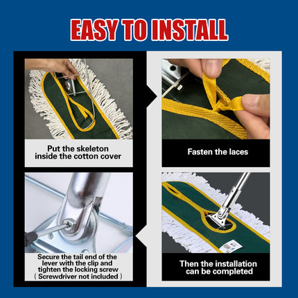 Extended Flat Mop 90cm Head Stainless Steel 126cm Handle 180 Rotating for Floor